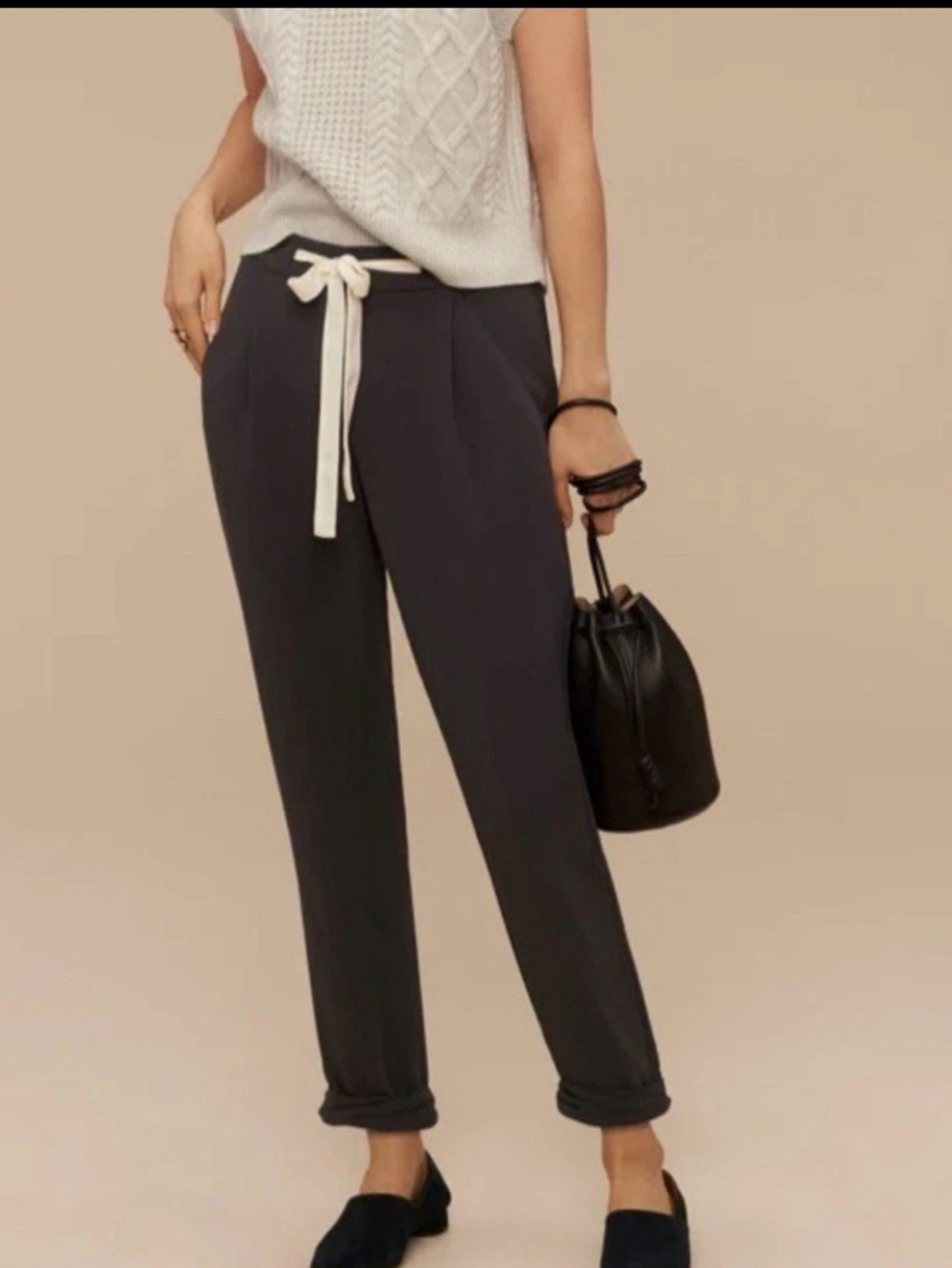 Aritzia Wilfred linen blend women's Allant cropped pants/trousers size 4 black
